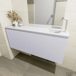 MONDIAZ OLAN 120cm Toiletmeubel Cale. LEX Wastafel Talc Rechts 1 Kraangat -Baden Luxe Verkoop badkamermeubel olan cale model lex talc mid 0029