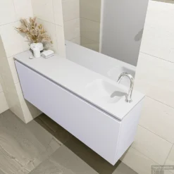 MONDIAZ OLAN 120cm Toiletmeubel Cale. LEX Wastafel Talc Rechts 1 Kraangat -Baden Luxe Verkoop badkamermeubel olan cale model lex talc right 0029