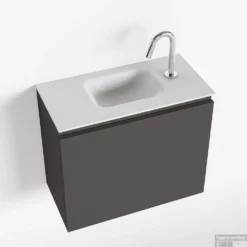 MONDIAZ OLAN 60cm Toiletmeubel Dark Grey. LEX Wastafel Talc Midden 1 Kraangat