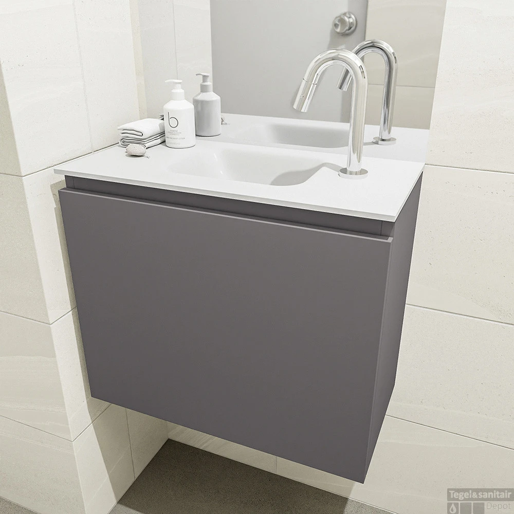 MONDIAZ OLAN 60cm Toiletmeubel Dark Grey. LEX Wastafel Talc Midden 1 Kraangat 4 MONDIAZ OLAN 60cm Toiletmeubel Dark Grey. LEX Wastafel Talc Midden 1 Kraangat - Afbeelding 4