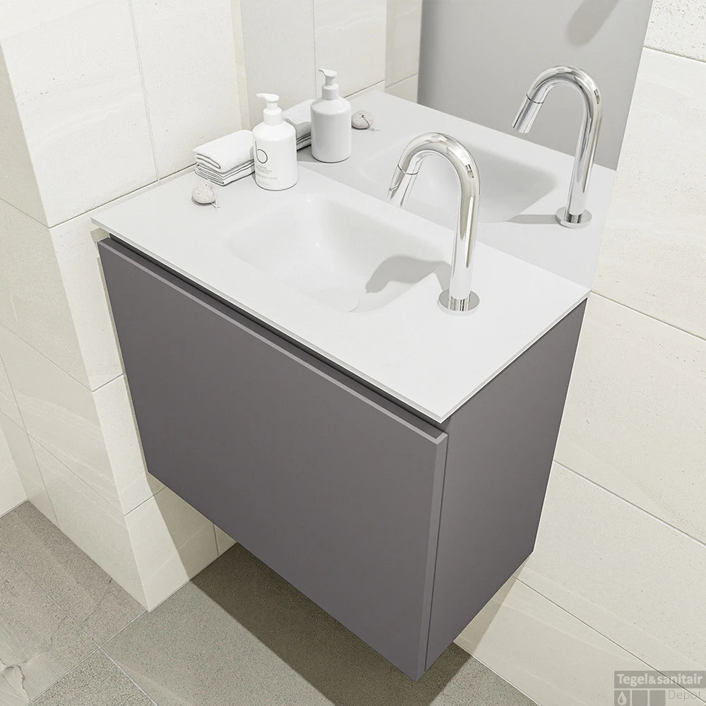 MONDIAZ OLAN 60cm Toiletmeubel Dark Grey. LEX Wastafel Talc Midden 1 Kraangat 3 MONDIAZ OLAN 60cm Toiletmeubel Dark Grey. LEX Wastafel Talc Midden 1 Kraangat - Afbeelding 3