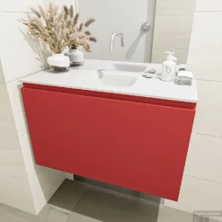 MONDIAZ OLAN 80cm Toiletmeubel Fire. LEX Wastafel Talc Midden Geen Kraangat -Baden Luxe Verkoop badkamermeubel olan fire model lex talc mid 0014