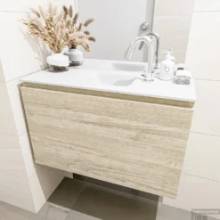 MONDIAZ OLAN 80cm Toiletmeubel Light Brown Grey. LEX Wastafel Talc Midden 1 Kraangat -Baden Luxe Verkoop badkamermeubel olan light brown grey model lex talc mid 00013