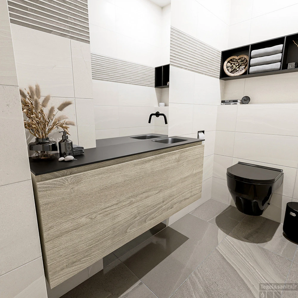 MONDIAZ OLAN 120cm Toiletmeubel Light Brown Grey. LEX Wastafel Urban Rechts Geen Kraangat 2 MONDIAZ OLAN 120cm Toiletmeubel Light Brown Grey. LEX Wastafel Urban Rechts Geen Kraangat - Afbeelding 2