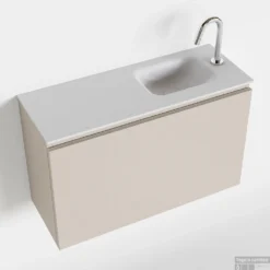 MONDIAZ OLAN 80cm Toiletmeubel Linen. LEX Wastafel Talc Rechts 1 Kraangat