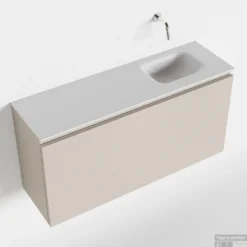 MONDIAZ OLAN 100cm Toiletmeubel Linen. LEX Wastafel Talc Rechts Geen Kraangat