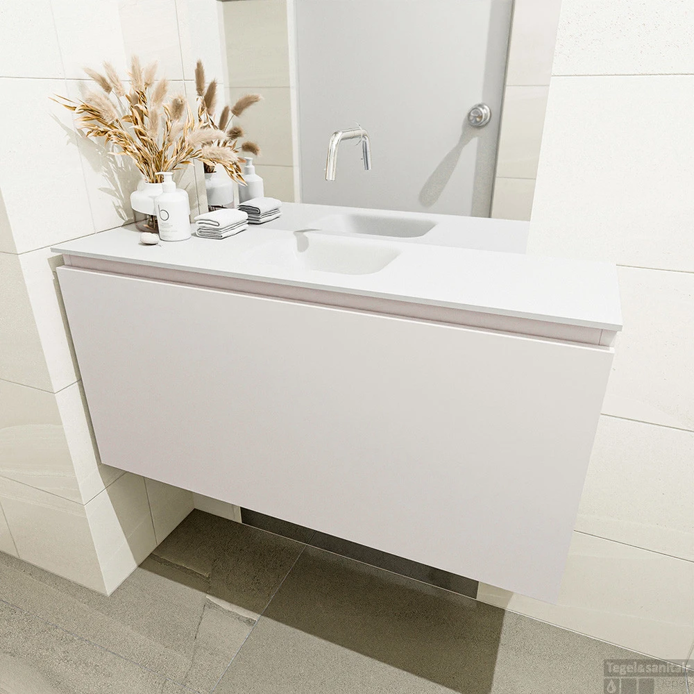 MONDIAZ OLAN 100cm Toiletmeubel Linen. LEX Wastafel Talc Midden Geen Kraangat 4 MONDIAZ OLAN 100cm Toiletmeubel Linen. LEX Wastafel Talc Midden Geen Kraangat - Afbeelding 4