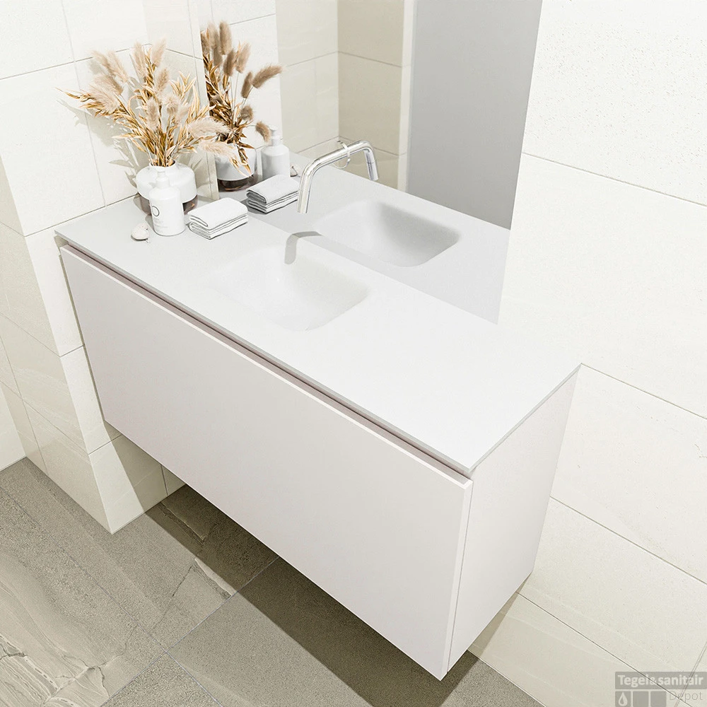 MONDIAZ OLAN 100cm Toiletmeubel Linen. LEX Wastafel Talc Midden Geen Kraangat 3 MONDIAZ OLAN 100cm Toiletmeubel Linen. LEX Wastafel Talc Midden Geen Kraangat - Afbeelding 3