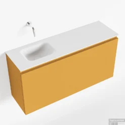 MONDIAZ OLAN 100cm Toiletmeubel Ocher. LEX Wastafel Talc Links Geen Kraangat