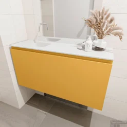 MONDIAZ OLAN 100cm Toiletmeubel Ocher. LEX Wastafel Talc Links Geen Kraangat -Baden Luxe Verkoop badkamermeubel olan ocher model lex talc mid 0022