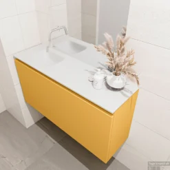 MONDIAZ OLAN 100cm Toiletmeubel Ocher. LEX Wastafel Talc Links Geen Kraangat -Baden Luxe Verkoop badkamermeubel olan ocher model lex talc right 0022
