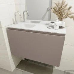 MONDIAZ OLAN 80cm Toiletmeubel Smoke. LEX Wastafel Talc Links 1 Kraangat -Baden Luxe Verkoop badkamermeubel olan smoke model lex talc mid 0015