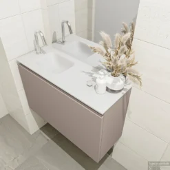 MONDIAZ OLAN 80cm Toiletmeubel Smoke. LEX Wastafel Talc Links 1 Kraangat -Baden Luxe Verkoop badkamermeubel olan smoke model lex talc right 0015