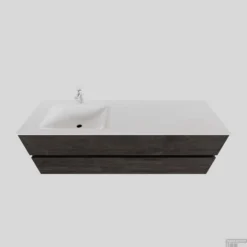 Badkamermeubel Solid Surface BWS Oslo 150x46 Cm Links Wood Dark Brown (met 1 Kraangat)
