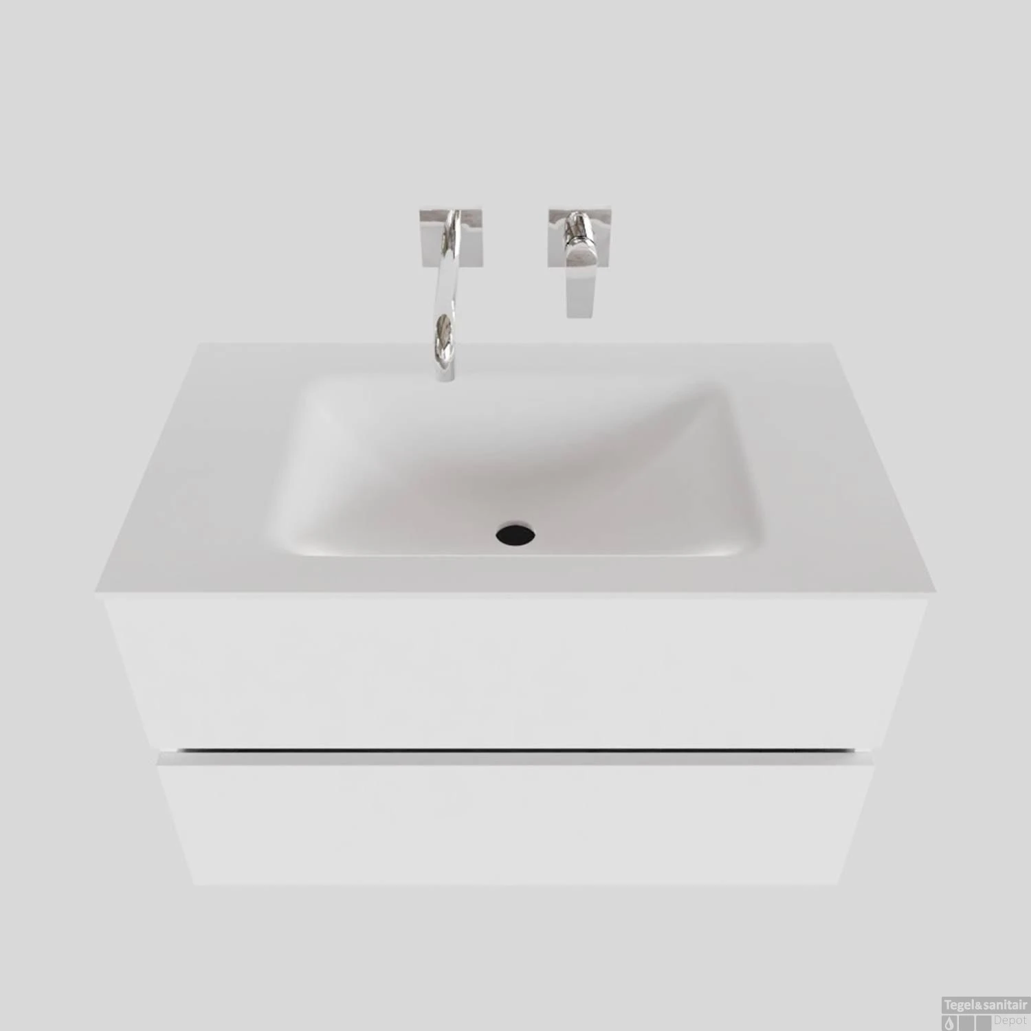 Badkamermeubel Solid Surface BWS Oslo 80x46 Cm Mat Wit (zonder Kraangaten)