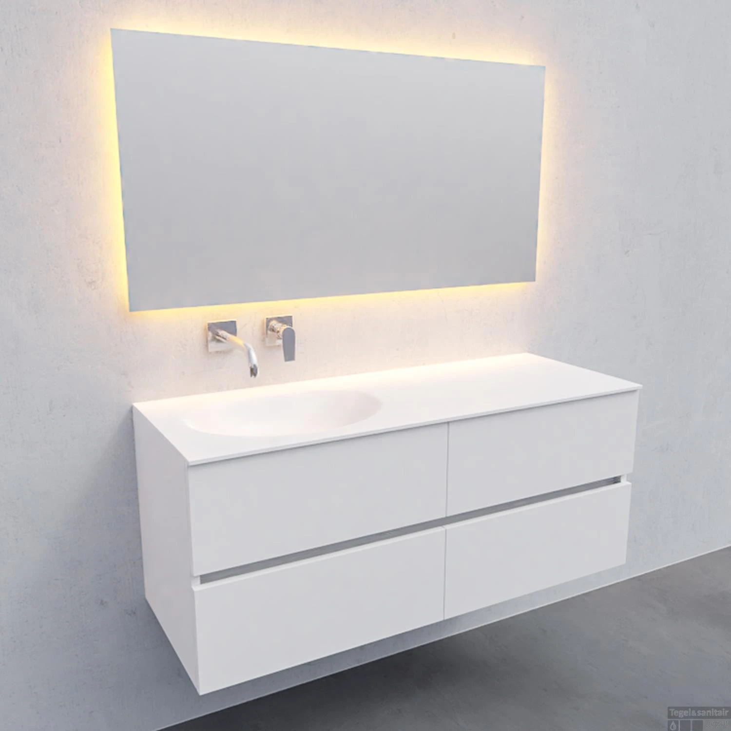 Badkamermeubel Solid Surface BWS Stockholm 120x46 Cm Links Mat Wit 4 Laden (zonder Kraangaten) - Afbeelding 3