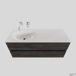 Badkamermeubel Solid Surface BWS Stockholm 120x46 Cm Links Wood Dark Brown (0 Kraangaten)