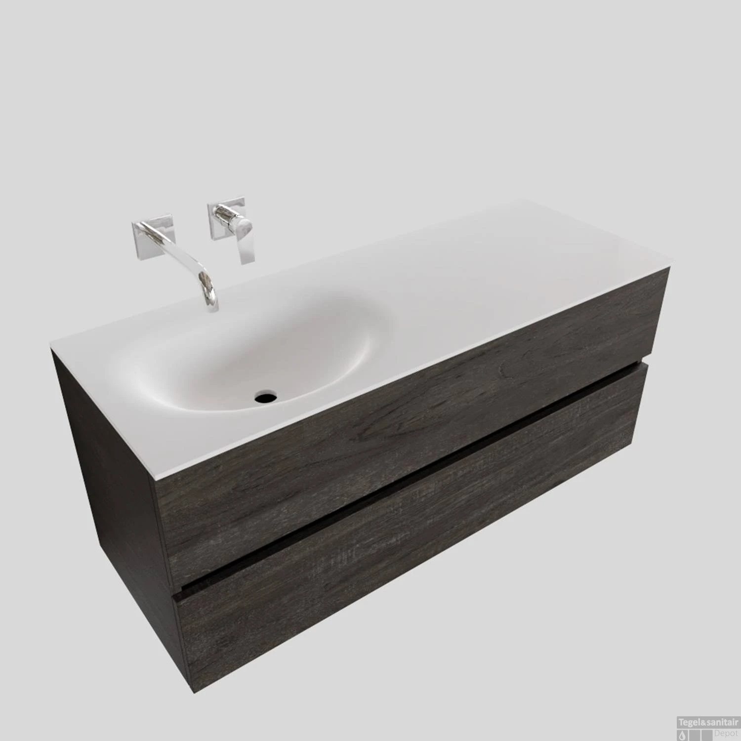 Badkamermeubel Solid Surface BWS Stockholm 120x46 Cm Links Wood Dark Brown (0 Kraangaten) - Afbeelding 2