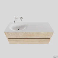 Badkamermeubel Solid Surface BWS Stockholm 120x46 Cm Links Wood Washed Oak (0 Kraangaten)
