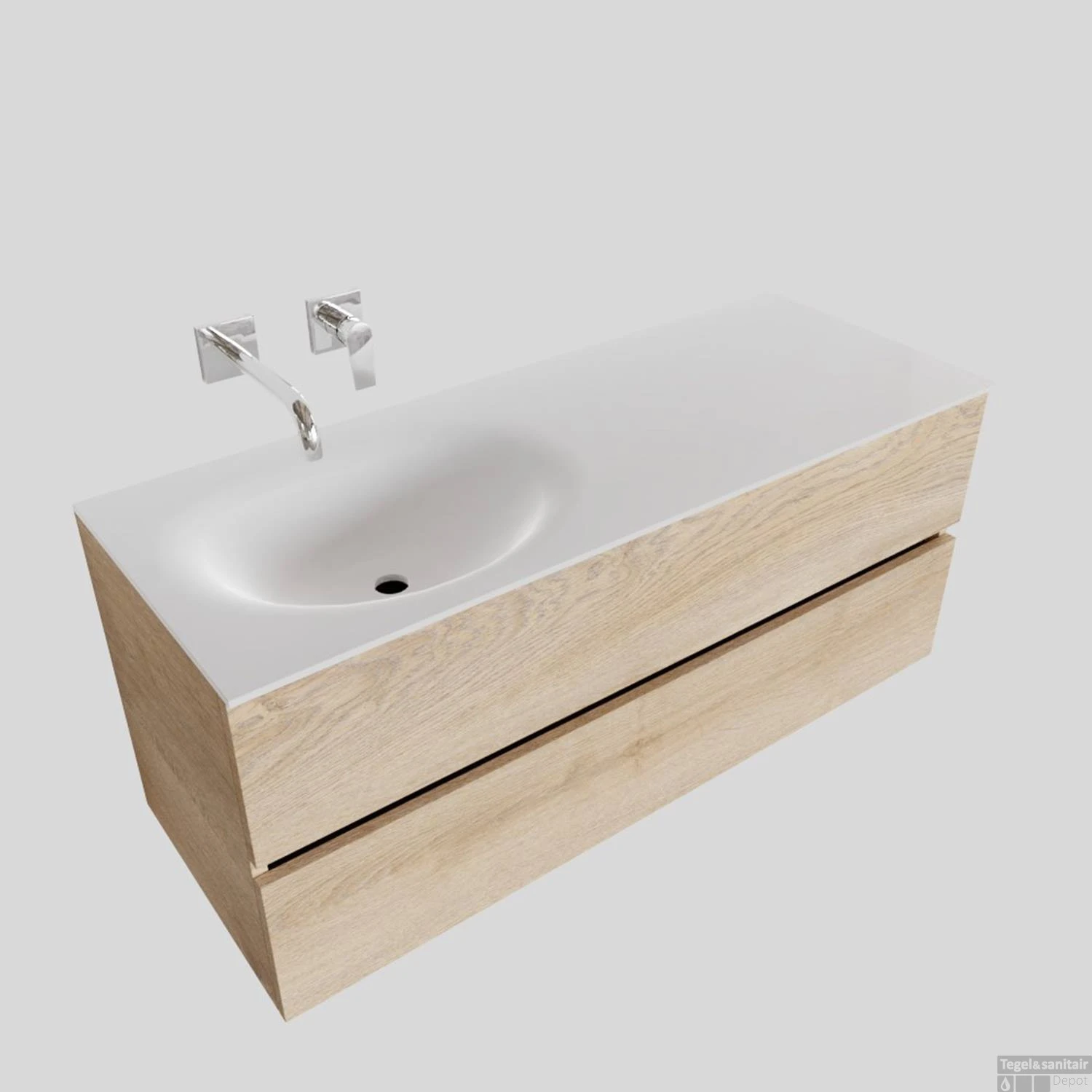 Badkamermeubel Solid Surface BWS Stockholm 120x46 Cm Links Wood Washed Oak (0 Kraangaten) 2 Badkamermeubel Solid Surface BWS Stockholm 120x46 Cm Links Wood Washed Oak (0 Kraangaten) - Afbeelding 2