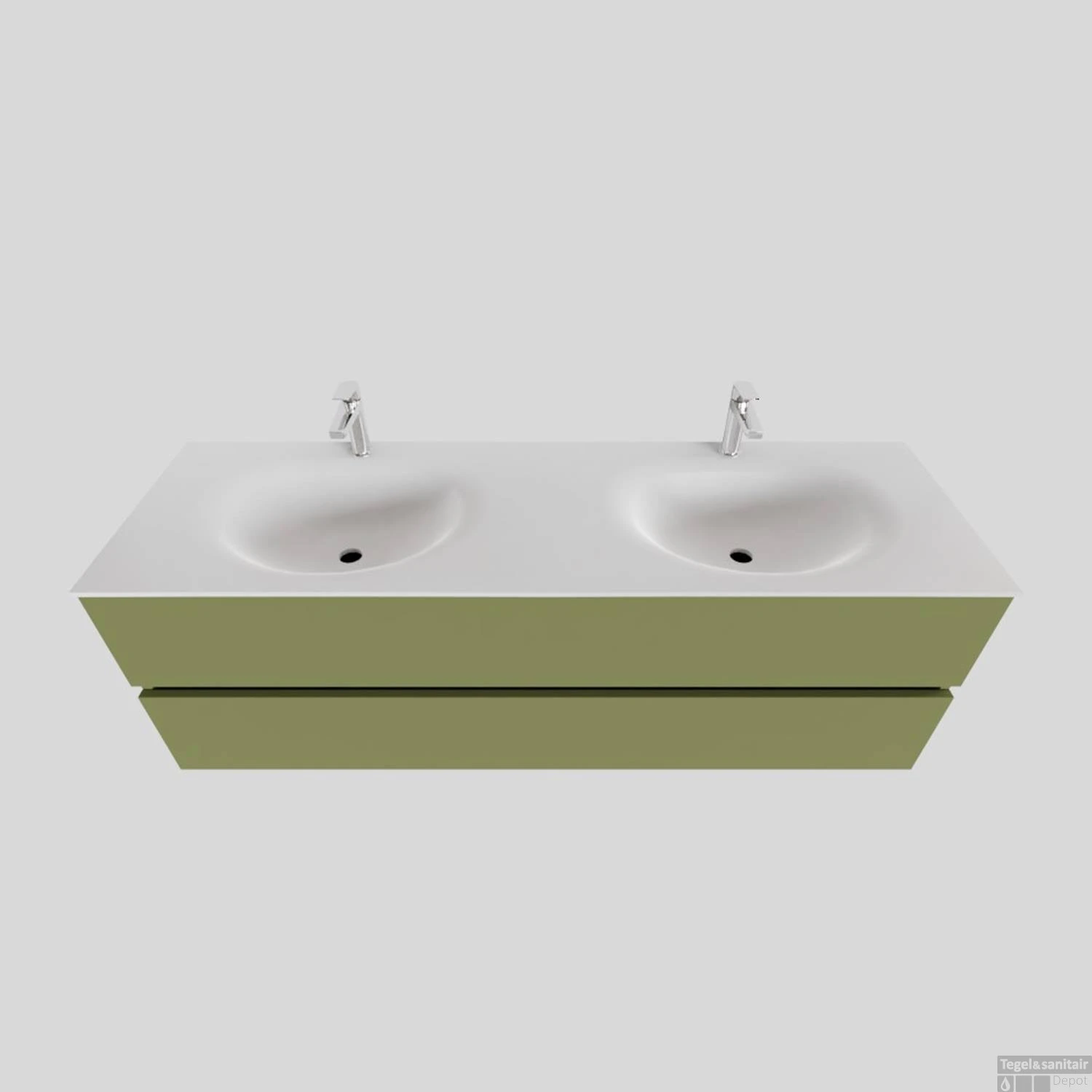 Badkamermeubel Solid Surface BWS Stockholm 150x46 Cm Dubbel Mat Groen (met 2 Kraangaten)