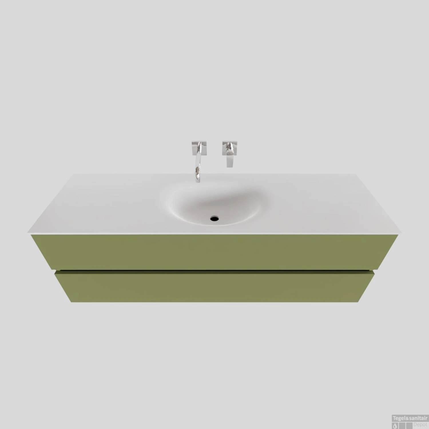 Badkamermeubel Solid Surface BWS Stockholm 150x46 Cm Midden Mat Groen (zonder Kraangat)