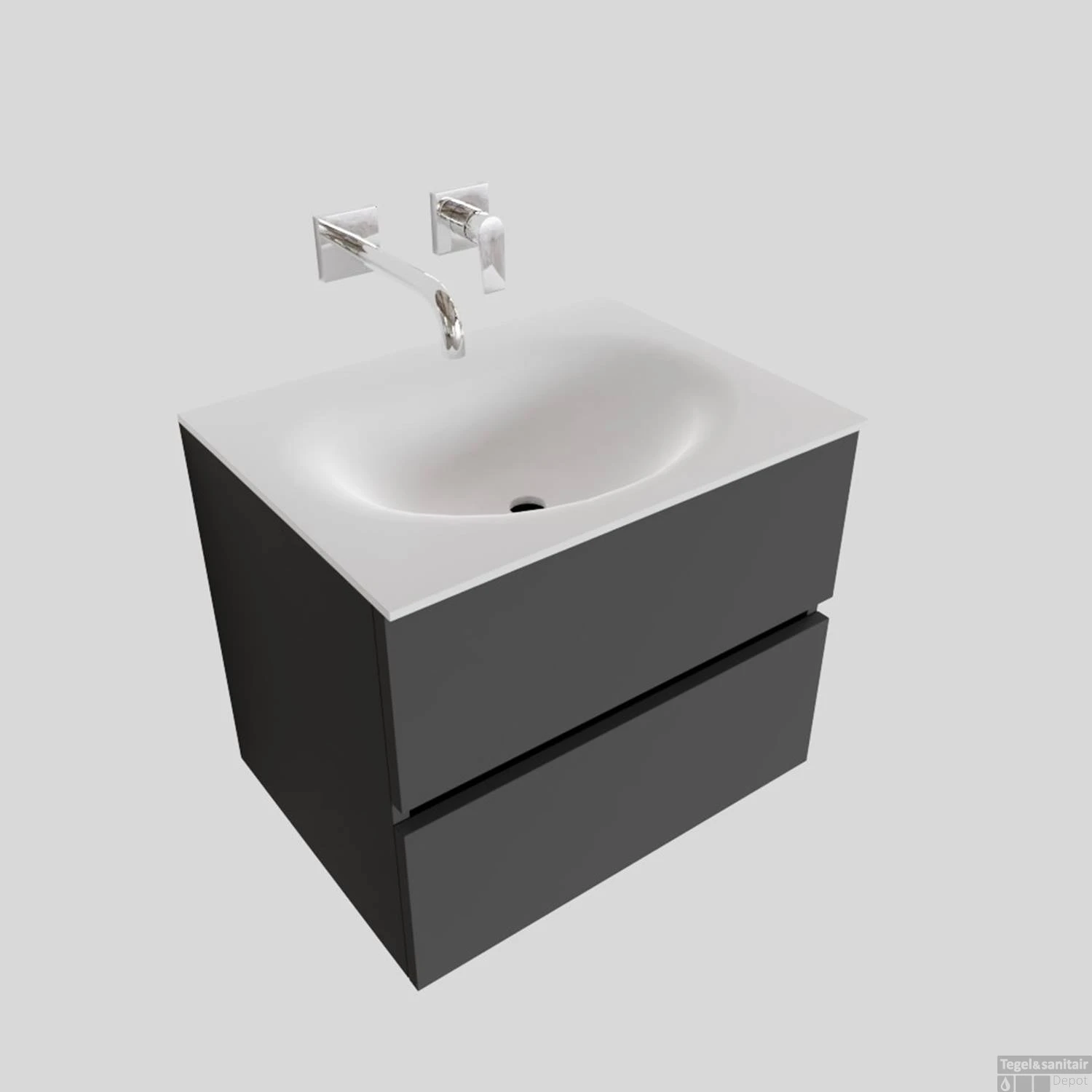 Badkamermeubel Solid Surface BWS Stockholm 60x46 Cm Mat Antraciet (zonder Kraangat) 2 Badkamermeubel Solid Surface BWS Stockholm 60x46 Cm Mat Antraciet (zonder Kraangat) - Afbeelding 2