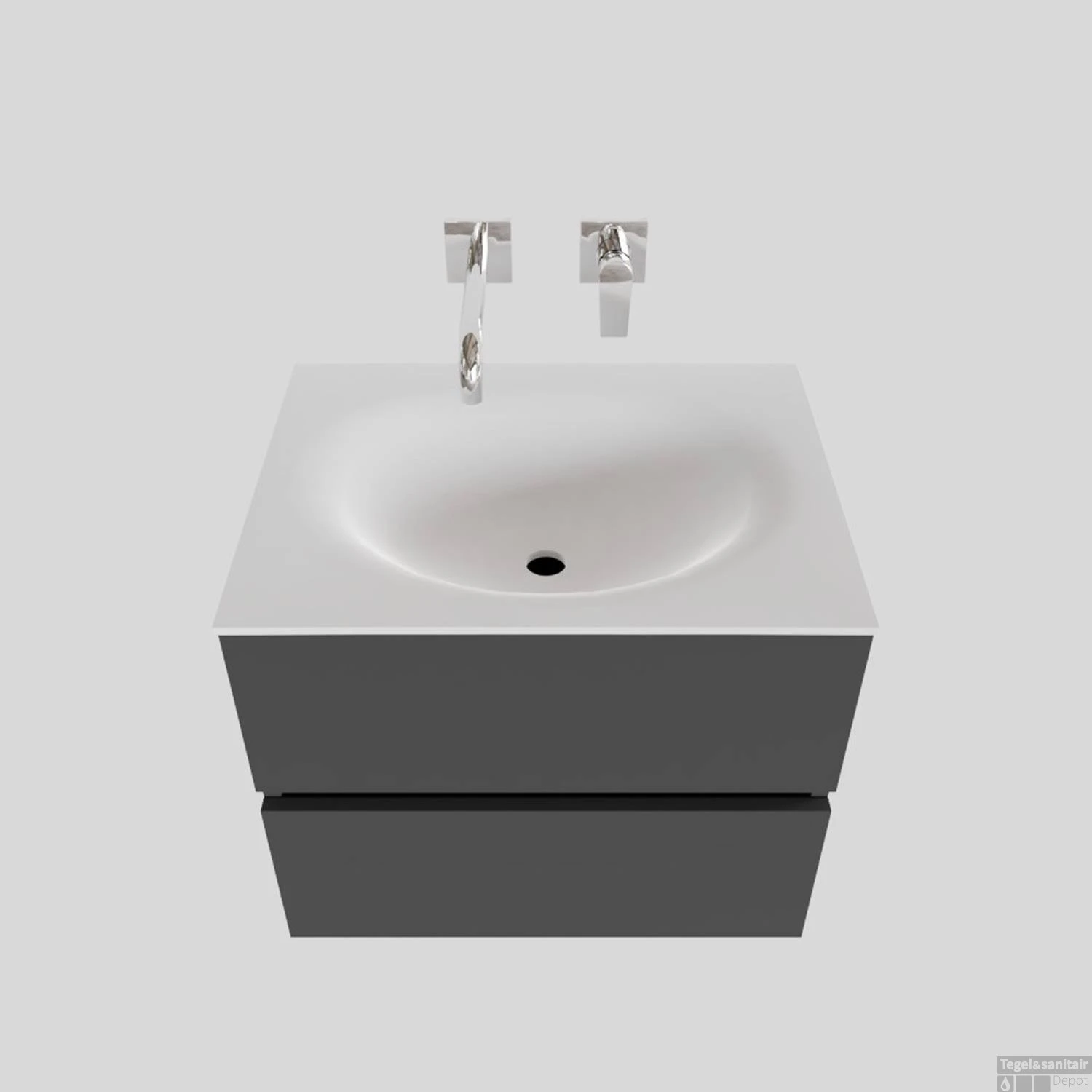 Badkamermeubel Solid Surface BWS Stockholm 60x46 Cm Mat Antraciet (zonder Kraangat) 1 Badkamermeubel Solid Surface BWS Stockholm 60x46 Cm Mat Antraciet (zonder Kraangat)