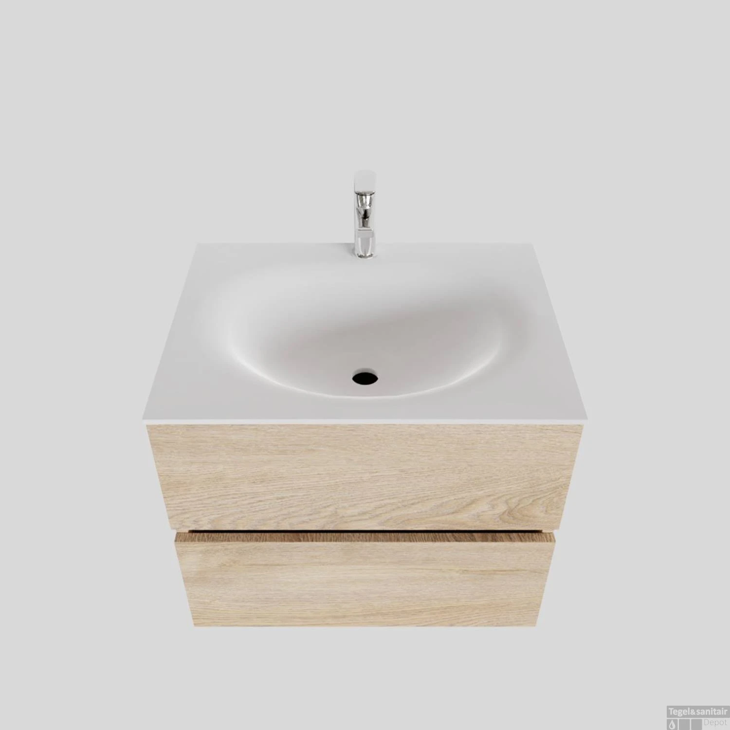 Badkamermeubel Solid Surface BWS Stockholm 60x46 Cm Wood Washed Oak (1 Kraangat)