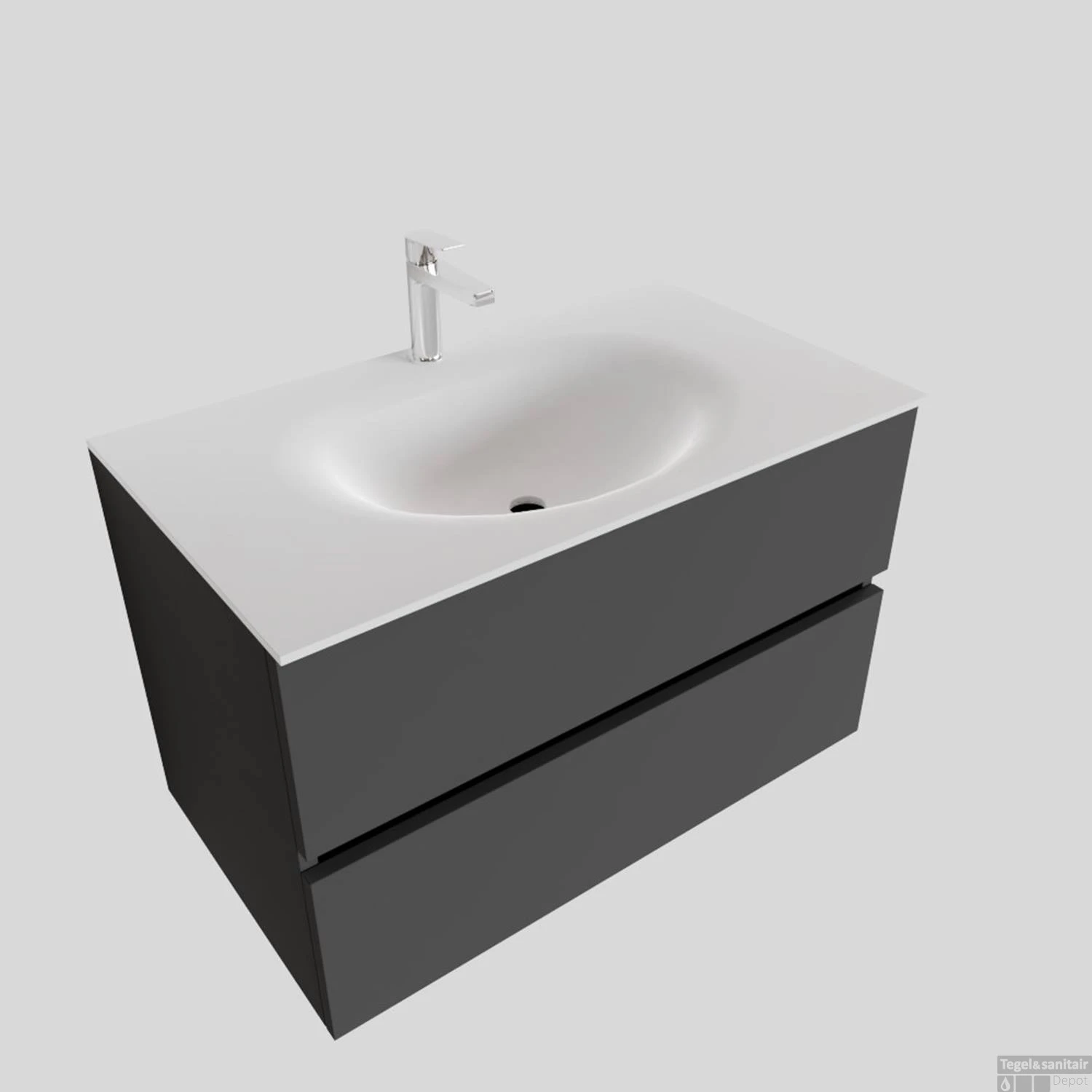 Badkamermeubel Solid Surface BWS Stockholm 80x46 Cm Mat Antraciet (met 1 Kraangat) 2 Badkamermeubel Solid Surface BWS Stockholm 80x46 Cm Mat Antraciet (met 1 Kraangat) - Afbeelding 2