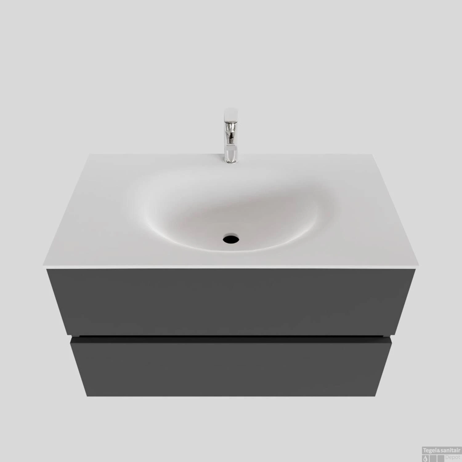 Badkamermeubel Solid Surface BWS Stockholm 80x46 Cm Mat Antraciet (met 1 Kraangat) 1 Badkamermeubel Solid Surface BWS Stockholm 80x46 Cm Mat Antraciet (met 1 Kraangat)