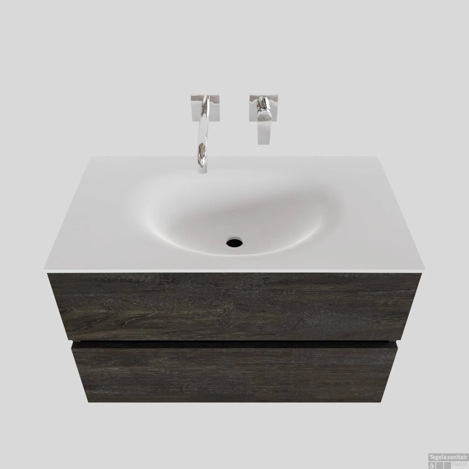 Badkamermeubel Solid Surface BWS Stockholm 80x46 Cm Wood Dark Brown (0 Kraangaten)