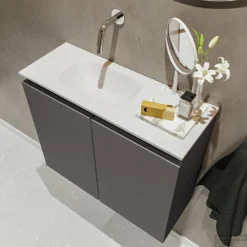 MONDIAZ TURE 60cm Toiletmeubel Dark Grey. EDEN Wastafel Talc Links Geen Kraangat -Baden Luxe Verkoop badkamermeubel ture dark grey model eden talc sidetop 0010