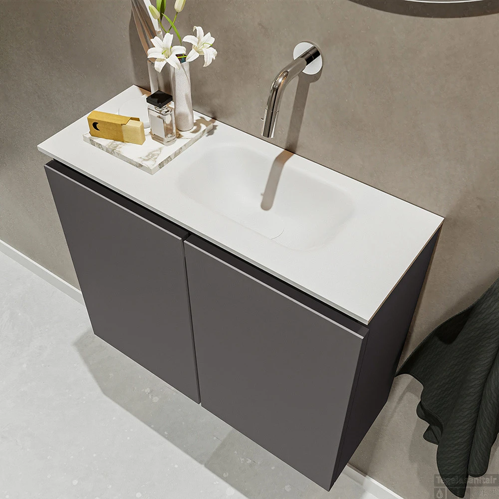 MONDIAZ TURE 60cm Toiletmeubel Dark Grey. EDEN Wastafel Talc Rechts Geen Kraangat 3 MONDIAZ TURE 60cm Toiletmeubel Dark Grey. EDEN Wastafel Talc Rechts Geen Kraangat - Afbeelding 3