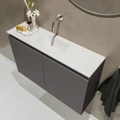MONDIAZ TURE 80cm Toiletmeubel Dark Grey. EDEN Wastafel Talc Midden Geen Kraangat -Baden Luxe Verkoop badkamermeubel ture dark grey model eden talc sidetop 0014
