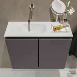 MONDIAZ TURE 60cm Toiletmeubel Dark Grey. EDEN Wastafel Talc Links Geen Kraangat -Baden Luxe Verkoop badkamermeubel ture dark grey model eden talc top 0010