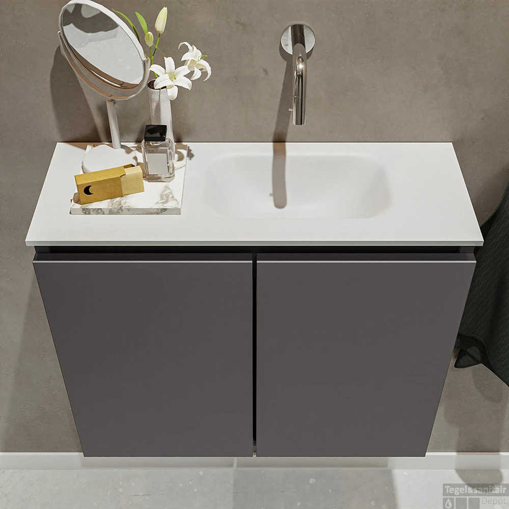 MONDIAZ TURE 60cm Toiletmeubel Dark Grey. EDEN Wastafel Talc Rechts Geen Kraangat 4 MONDIAZ TURE 60cm Toiletmeubel Dark Grey. EDEN Wastafel Talc Rechts Geen Kraangat - Afbeelding 4