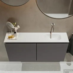MONDIAZ TURE 100cm Toiletmeubel Dark Grey. EDEN Wastafel Talc Rechts Geen Kraangat -Baden Luxe Verkoop badkamermeubel ture dark grey model eden talc top 0024