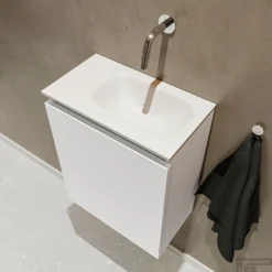 MONDIAZ TURE 40cm Toiletmeubel Talc. EDEN Wastafel Talc Rechts Geen Kraangat -Baden Luxe Verkoop badkamermeubel ture kleur model eden talc sidetop 00004