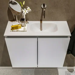 MONDIAZ TURE 60cm Toiletmeubel Talc. EDEN Wastafel Talc Rechts Geen Kraangat -Baden Luxe Verkoop badkamermeubel ture kleur model eden talc top 00012