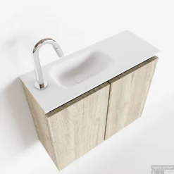 MONDIAZ TURE 60cm Toiletmeubel Light Brown Grey. EDEN Wastafel Talc Links 1 Kraangat