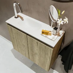 MONDIAZ TURE 60cm Toiletmeubel Light Brown Grey. EDEN Wastafel Talc Links 1 Kraangat -Baden Luxe Verkoop badkamermeubel ture light brown grey model eden talc sidetop 00009