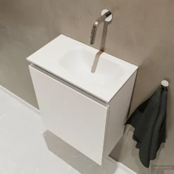 MONDIAZ TURE 40cm Toiletmeubel Linen. EDEN Wastafel Talc Rechts Geen Kraangat -Baden Luxe Verkoop badkamermeubel ture linen model eden talc sidetop 0004