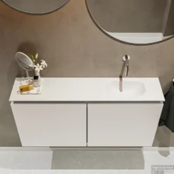 MONDIAZ TURE 100cm Toiletmeubel Linen. EDEN Wastafel Talc Rechts Geen Kraangat -Baden Luxe Verkoop badkamermeubel ture linen model eden talc top 0024