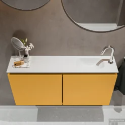 MONDIAZ TURE 100cm Toiletmeubel Ocher. EDEN Wastafel Talc Rechts 1 Kraangat -Baden Luxe Verkoop badkamermeubel ture ocher model eden talc top 0023