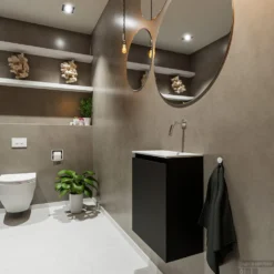 MONDIAZ TURE 40cm Toiletmeubel Urban. EDEN Wastafel Talc Rechts Geen Kraangat