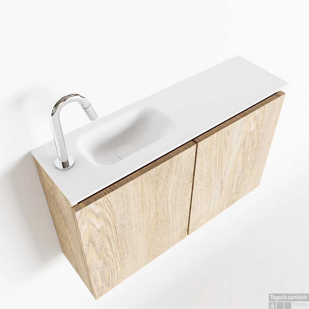 MONDIAZ TURE 80cm Toiletmeubel Washed Oak. EDEN Wastafel Talc Links 1 Kraangat 1 MONDIAZ TURE 80cm Toiletmeubel Washed Oak. EDEN Wastafel Talc Links 1 Kraangat