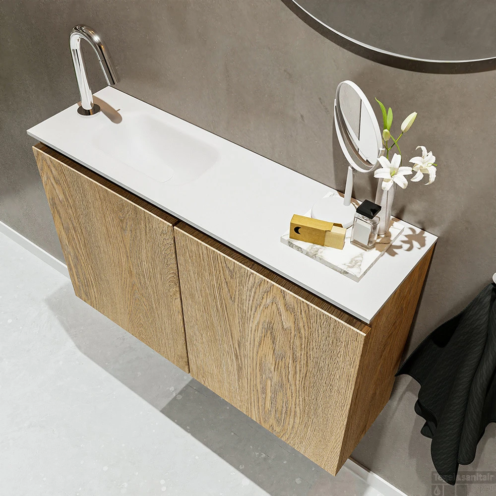 MONDIAZ TURE 80cm Toiletmeubel Washed Oak. EDEN Wastafel Talc Links 1 Kraangat 3 MONDIAZ TURE 80cm Toiletmeubel Washed Oak. EDEN Wastafel Talc Links 1 Kraangat - Afbeelding 3