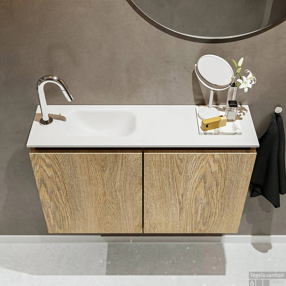 MONDIAZ TURE 80cm Toiletmeubel Washed Oak. EDEN Wastafel Talc Links 1 Kraangat 4 MONDIAZ TURE 80cm Toiletmeubel Washed Oak. EDEN Wastafel Talc Links 1 Kraangat - Afbeelding 4