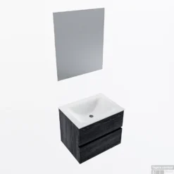 MONDIAZ VICA 60cm Badmeubel Onderkast Antracite 2 Lades. Wastafel CLOUD Midden Zonder Kraangat, Kleur Talc Met Spiegel LED.